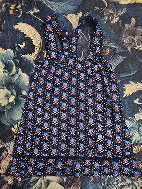Morbid Threads Black Tank with Blue and Pink Skull Print